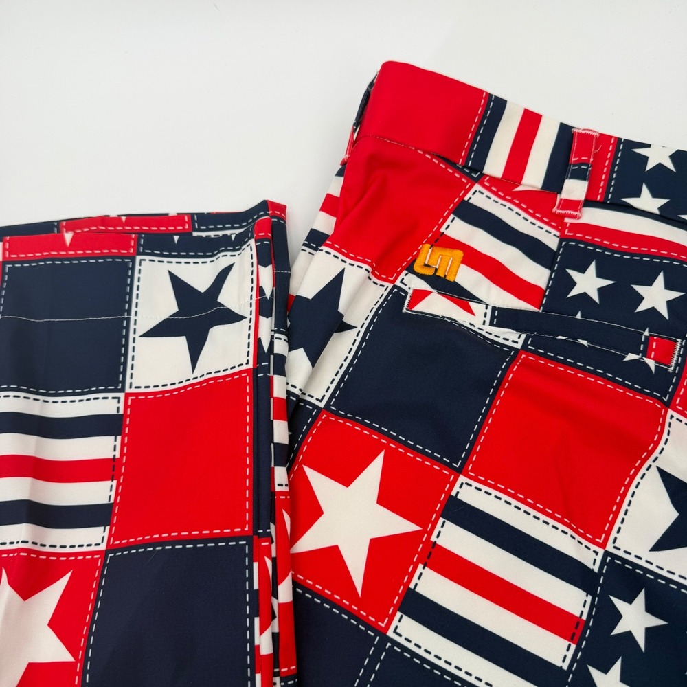 Loudmouth Golf Pants 38x35 Mens Red White Blue Stars Stripes Americana Patchwork